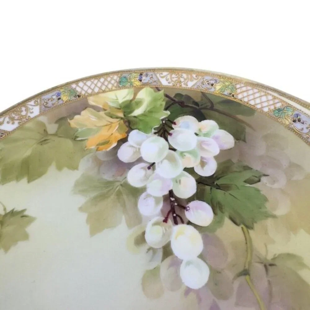 Antique Nippon HandPainted Large Platter Dish Plate W Handles Textured Porcelain